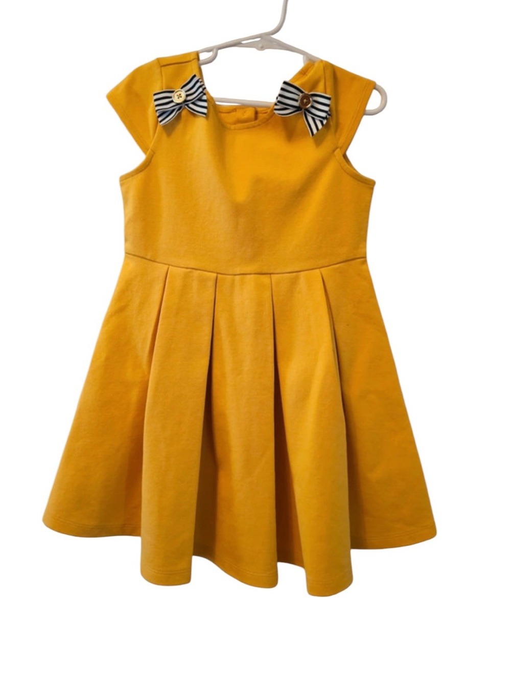 NWT size 4T Janie and Jack Mustard Yellow Pleated Dress with Striped Bow Details
